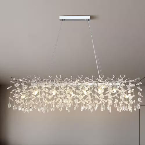 Modern Chandelier 47.2 In. 14-Lights Silver Luxury Crystal Linear Chandelier for Dinning Room, Kitchen Island, Foyer