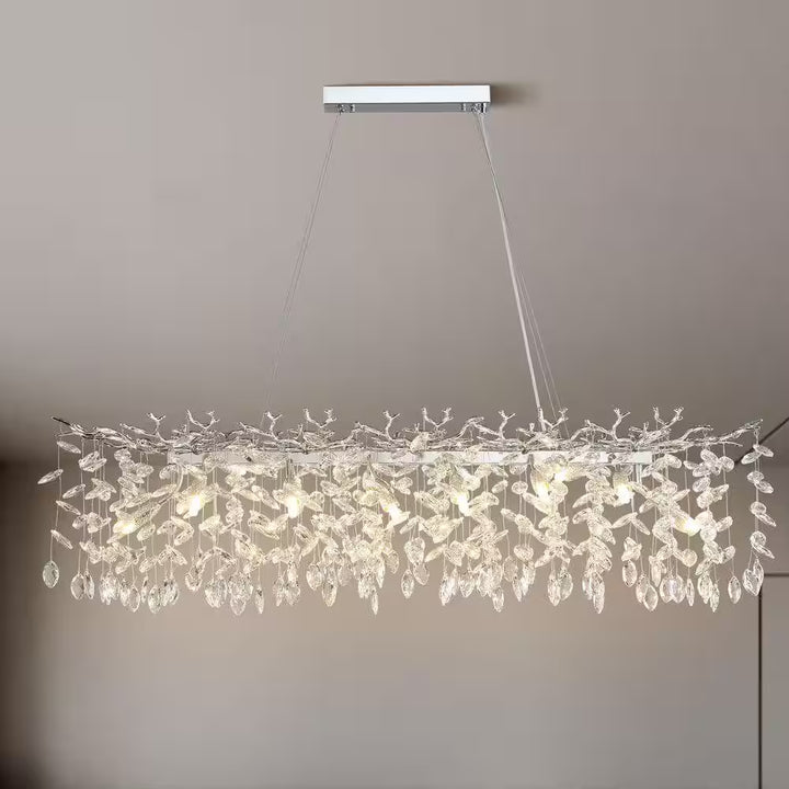 Modern Chandelier 47.2 In. 14-Lights Silver Luxury Crystal Linear Chandelier for Dinning Room, Kitchen Island, Foyer