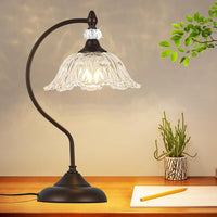 Brushed Nickel Table Lamp with a Floral Clear Glass Shade, a Plug-In Nightstand Lamp in Brushed Nickel Finish for Bedroom, Living Room,Office, and Desk