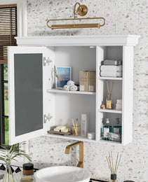 35'' X 28'' White Wall Mounted Bathroom Storage Cabinet With Mirror Door, Modern Bathroom Wall Cabinet With Mirror, Medicine Cabinet With 6 Open Shelves