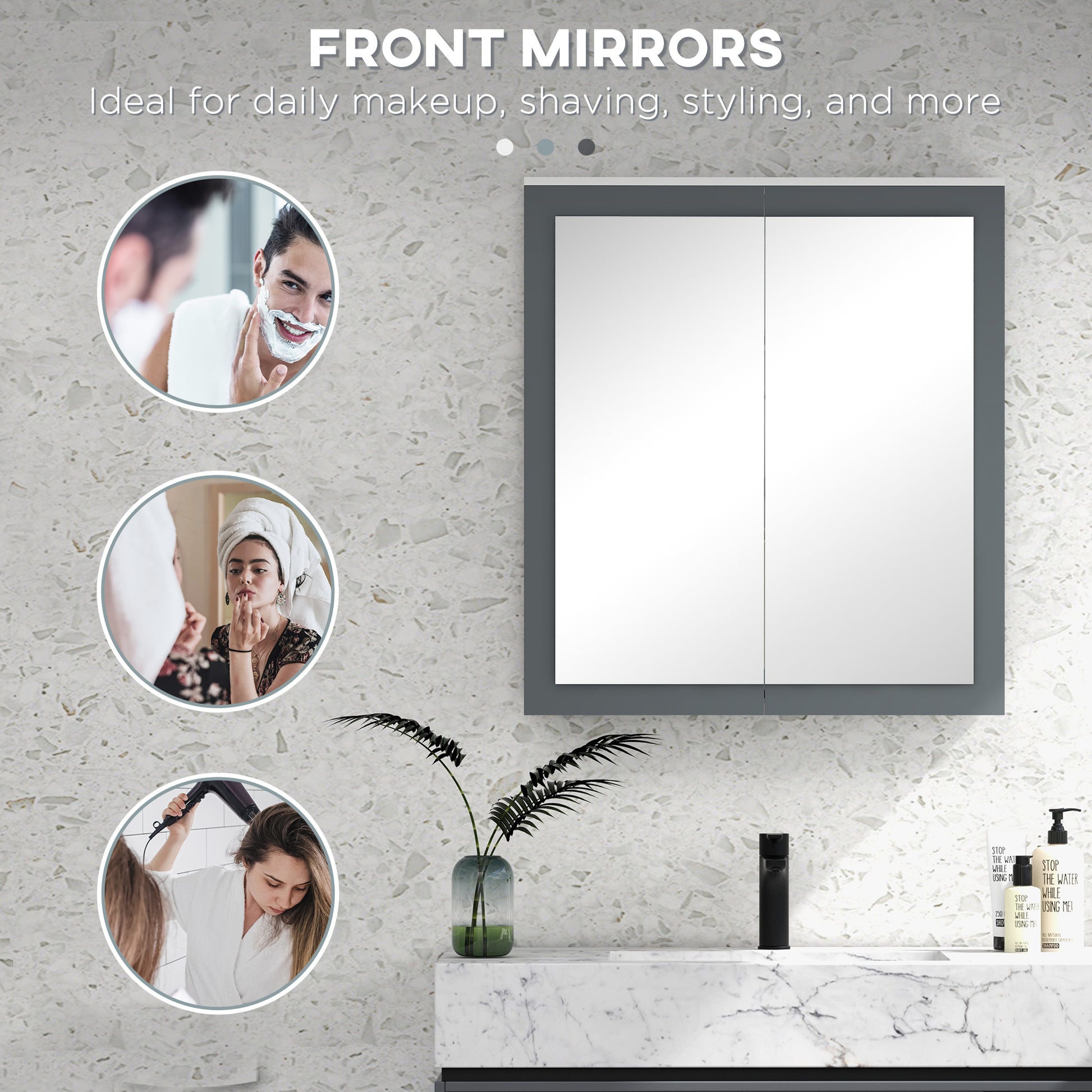 Bathroom Mirror Cabinet, Wall Mounted Medicine Cabinet with Mirror, Double Doors and Adjustable Shelves, White