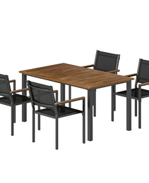 Outdoor Dining Set for 4, Patio Table and Chairs Set with 59" Rectangle Acacia Wood Table and 352 LBS Stackable Chairs