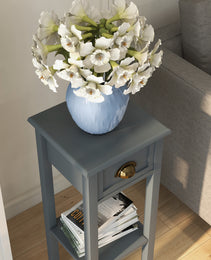 2-Tier Side Tables Set of 2 with Drawer and Shelf, 2 Pieces End Tables for Living Room and Hallway, Gray