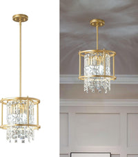 Modern Foyer Chandelier, Gold Crystal Chandelier Entryway Pendant Light Fixture, Square Adjustable Height Chandeliers for Kitchen Island, L15.74'' X H9.84''