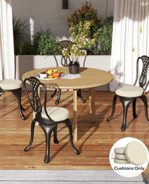 Patio Chair Cushions Set Of 4 Round Seat Cushions For Dining Bistro Chairs Machine Washable, 15" X 15" X 3", Cream White
