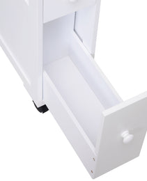 6.25" x 20.5" x 28.25" Wood Rolling Narrow Bathroom Side Storage Cabinet - White