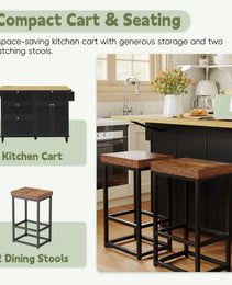 Available TOPMAX Farmhouse Kitchen Island With Drop Leaf And 2 Seatings, Kitchen Table Set With Storage Cabinet, Drawers, Door Shelves And Power Outlet, Black