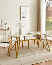 70.9-inch Rectangular Glass Dining Table, Suitable For 1-8 People, Modern Style Home Kitchen Dining Table, Equipped With Sturdy Metal Table Legs,suitable For Dining Room,living Rooms, Offices, Gold