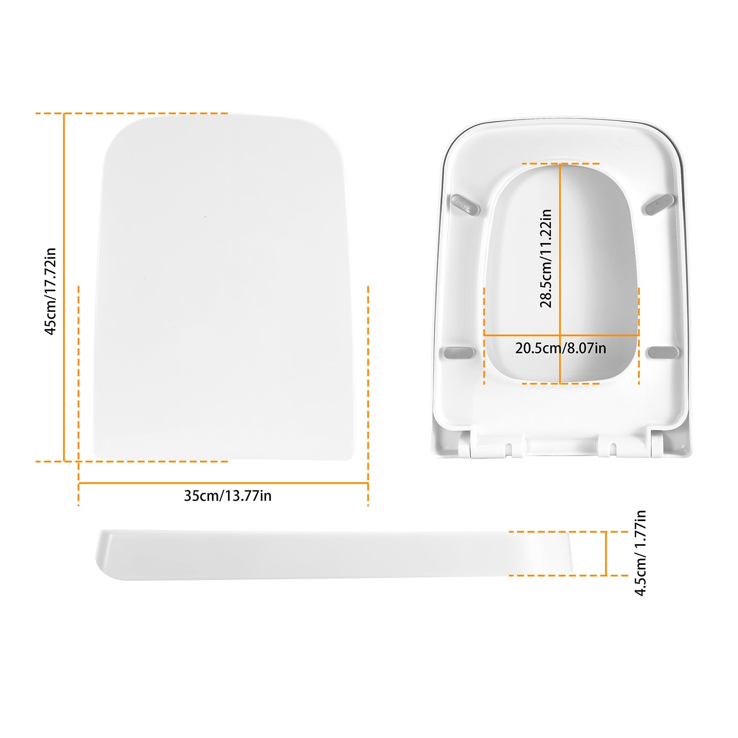 Square Toilet Seat – Quiet-Close Heavy-Duty Seat with Quick-Release & Grip-Tight Bumpers (White)