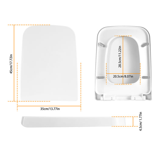 Square Toilet Seat – Quiet-Close Heavy-Duty Seat with Quick-Release & Grip-Tight Bumpers (White)