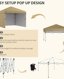 10' X 10' Pop Up Canopy With Sidewalls, Weight Bags And Carry Bag, Height Adjustable Tent For Parties, Beige