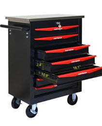 7 Drawers Multifunctional Tool Cart With Wheels,Metal Rolling Tool Cart Storage For Garage Workshop Warehouse Repair Shop--With Stainless Steel Roof- BLACK RED