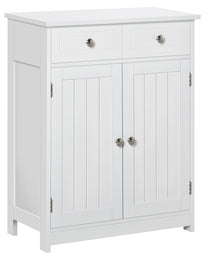 Freestanding Bathroom Floor Cabinet, Wooden Bathroom Cabinet with 2 Doors, 2 Drawers and Adjustable Shelf, White