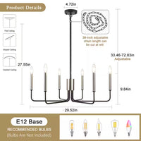 Roxsanne 6-Light Nickel/Black Dimmable Classic Chandelier Rustic Linear Candle-Style Kitchen Island Light Fixture