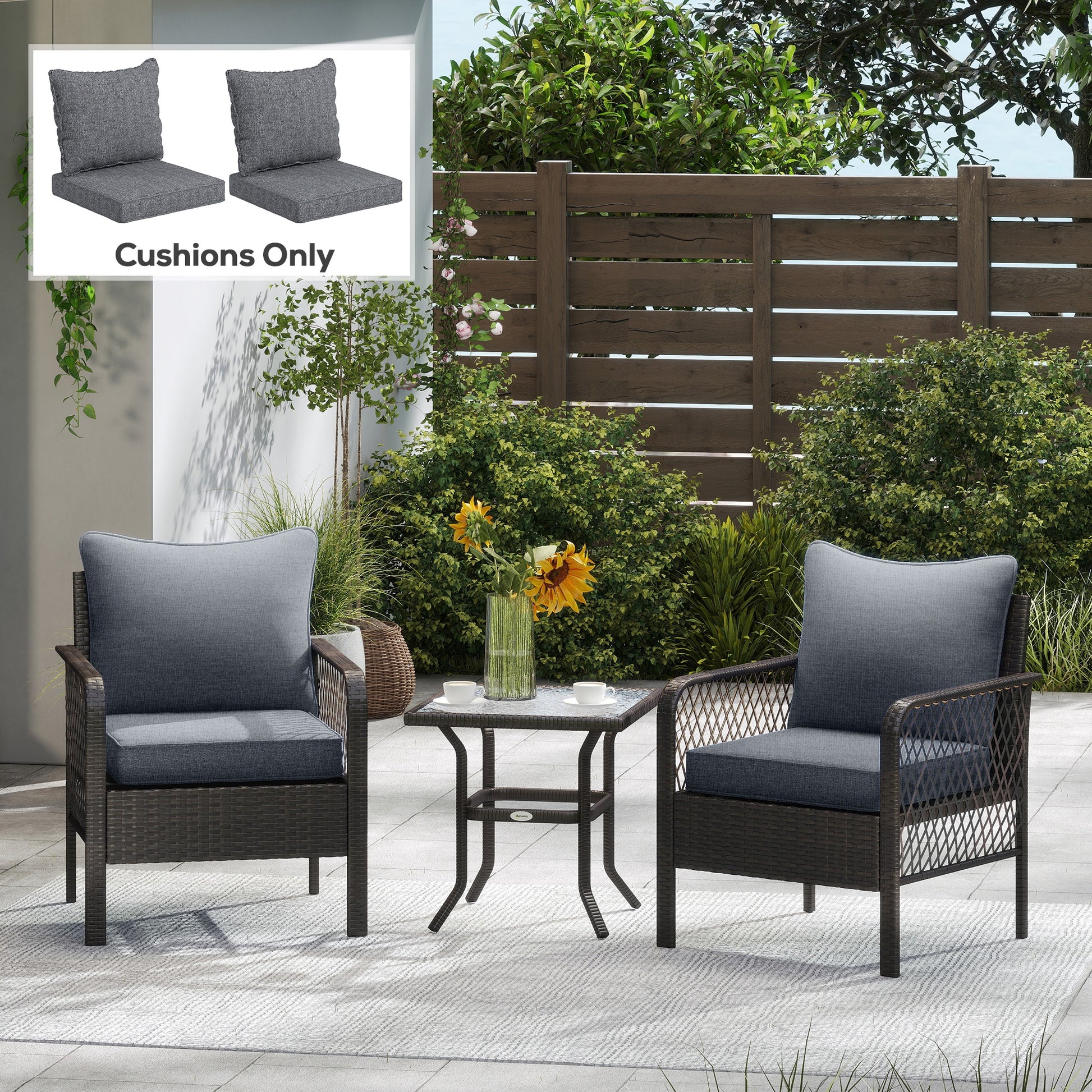 4 Patio Chair Cushions With Seat & Backrest, Fade Resistant Seat Replacement Cushion Set, Gray