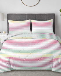 Striped Comforter Set Full Size, Rainbow Comforter Bedding Set Pink Yellow Green Purple 3 Piece, 1 Comforter And 2 Pillow Shams