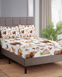 3pcs Little Cow And Duck Pet Theme Children's Fun Style Minimalist Comfort Series Bed Sheet And Two Pillowcases Bedding For All Seasons Use