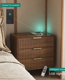 Nightstand With Charging Station, Smart Nightstand With Night Light, Modern Night Stand With Storage Cabinet For Bedroom, Wood
