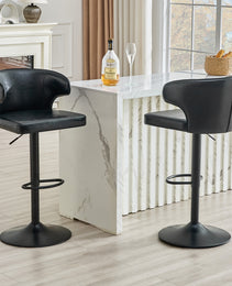 Modern Rotating Adjustable Bar Chair, Oil Wax Belt Backrest Swivel Chair, Suitable For Kitchen Bar Counter And Dining Room, Adjustable Height, Capable Of Bearing 300 Pounds  Black -2 Pieces