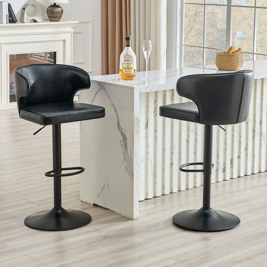 Modern Rotating Adjustable Bar Chair, Oil Wax Belt Backrest Swivel Chair, Suitable For Kitchen Bar Counter And Dining Room, Adjustable Height, Capable Of Bearing 300 Pounds  Black -2 Pieces