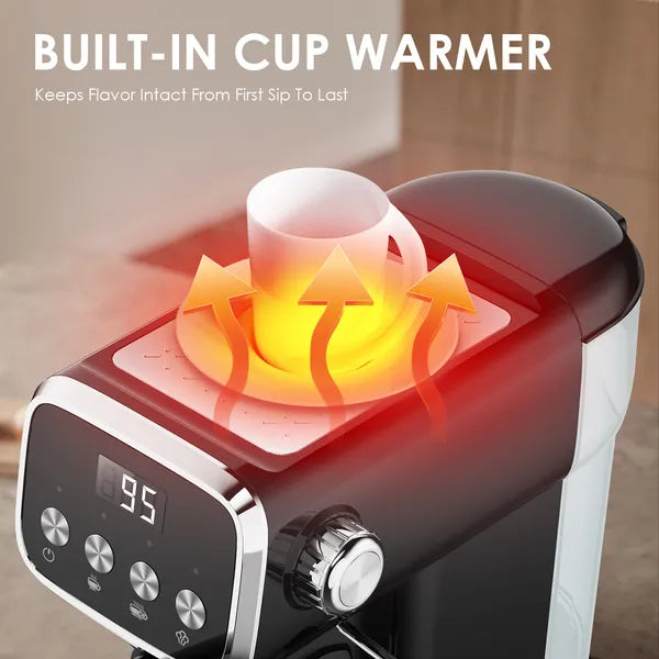 20 BAR Slim Vertical Espresso Machine With Milk Frother, Built-in Cup Warmer, 43 OZ Detachable Tank, For Rich Espresso, Americano, Latte, Compact Space-Saving Design, Screen Button, Black