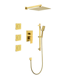 Shower System With Shower Head, Hand Shower, Slide Bar, Bodysprays, Shower Arm, Hose, Valve Trim, And Lever Handles