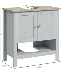 Pedestal Sink Storage Cabinet, Under Sink Cabinet, Bathroom Vanity Cabinet with Adjustable Shelf and Open Bottom Shelf, Gray