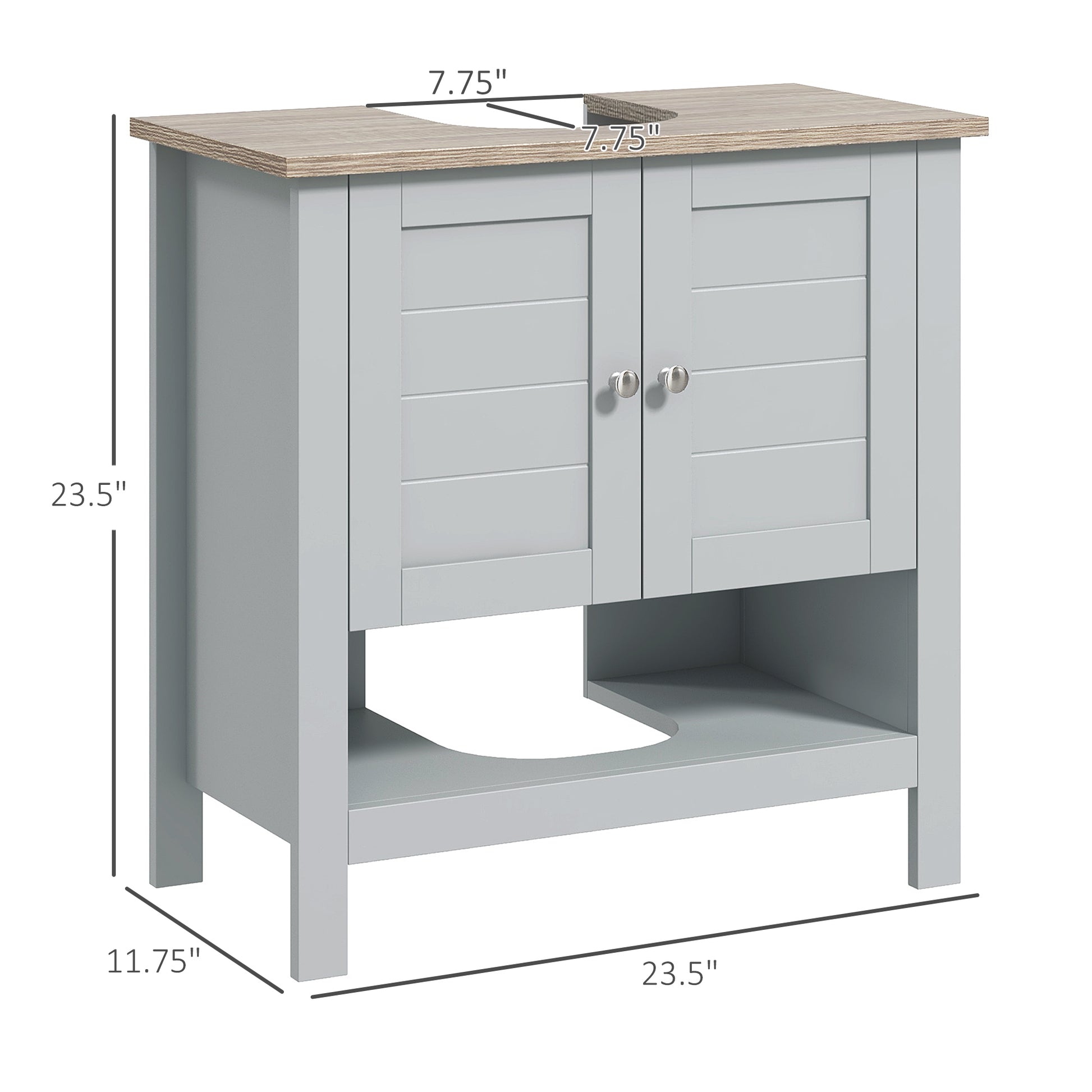 Pedestal Sink Storage Cabinet, Under Sink Cabinet, Bathroom Vanity Cabinet with Adjustable Shelf and Open Bottom Shelf, Gray