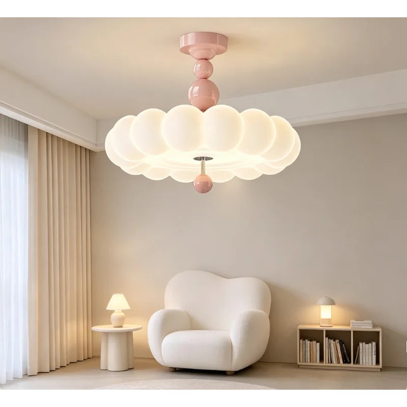 Pink Acrylic Chandelier French Cream Style Chandelier Princess Bedroom Chandelier Flower Bubble Cloud Shape Kids Room Ceiling