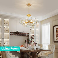 Flower Crystal Chandelier for Dining Room, Living Room, Kitchen, Bedroom, 6-Light Floral Light Fixture, D18*H16~41Inch (Adjustable Height), K9 Crystal & Gold Finish