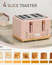 Rose Quartz Collection: 3000W Rapid-Boil Kettle & 4-Slice Ridged Toaster Set