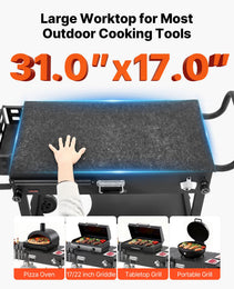 Outdoor Grill Cart, 31.0 X 17.0 Inch Tabletop Size Grilling Table, Foldable Outdoor Cooking Table With Tissue Holder, Wheels, Magnetic Tool Rack, BBQ Prep Tables For Picnic, Kitchen, Courtyard