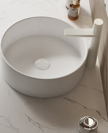 14 Bathroom Sink, Round Vessel Ceramic Basin Without Faucet, NO Cabinet, White