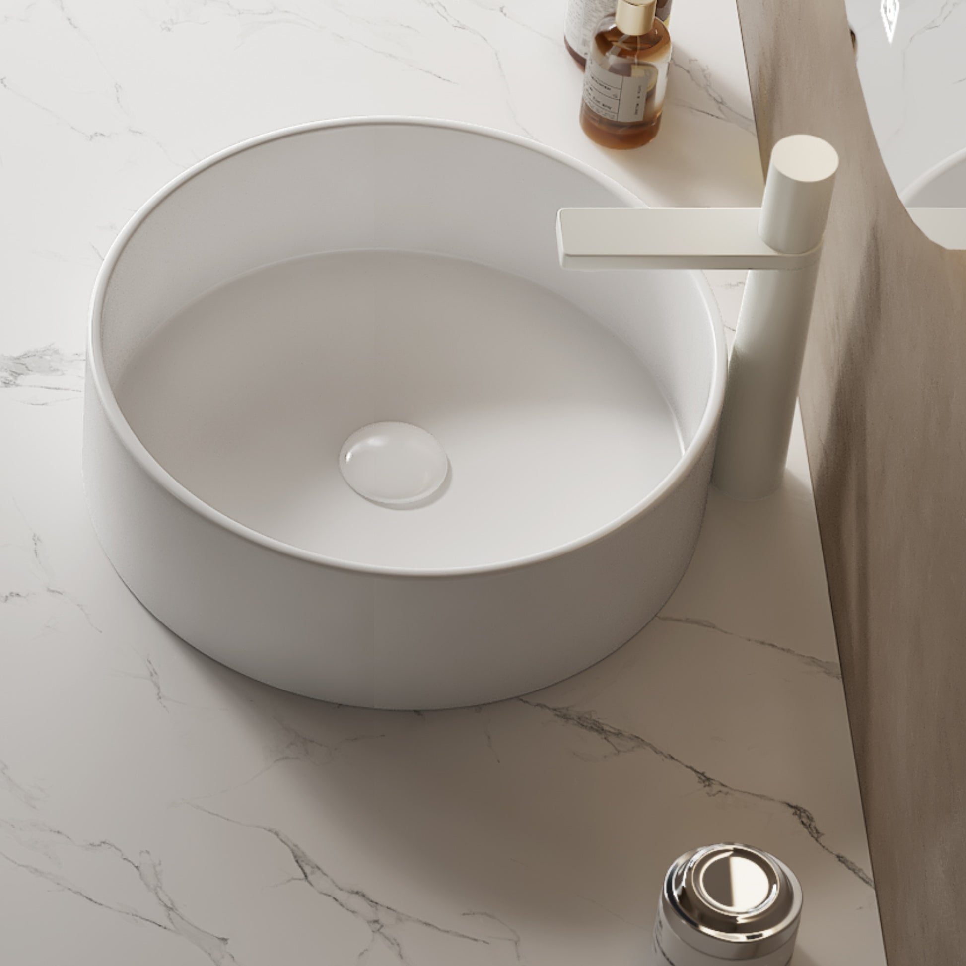 14 Bathroom Sink, Round Vessel Ceramic Basin Without Faucet, NO Cabinet, White