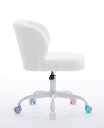 A&A Furniture Office Chair,Artificial Rabbit Hair Home Office Chair With Metal Base,Adjustable Desk Chair Swivel Office Chair,Vanity Chair  Ivory