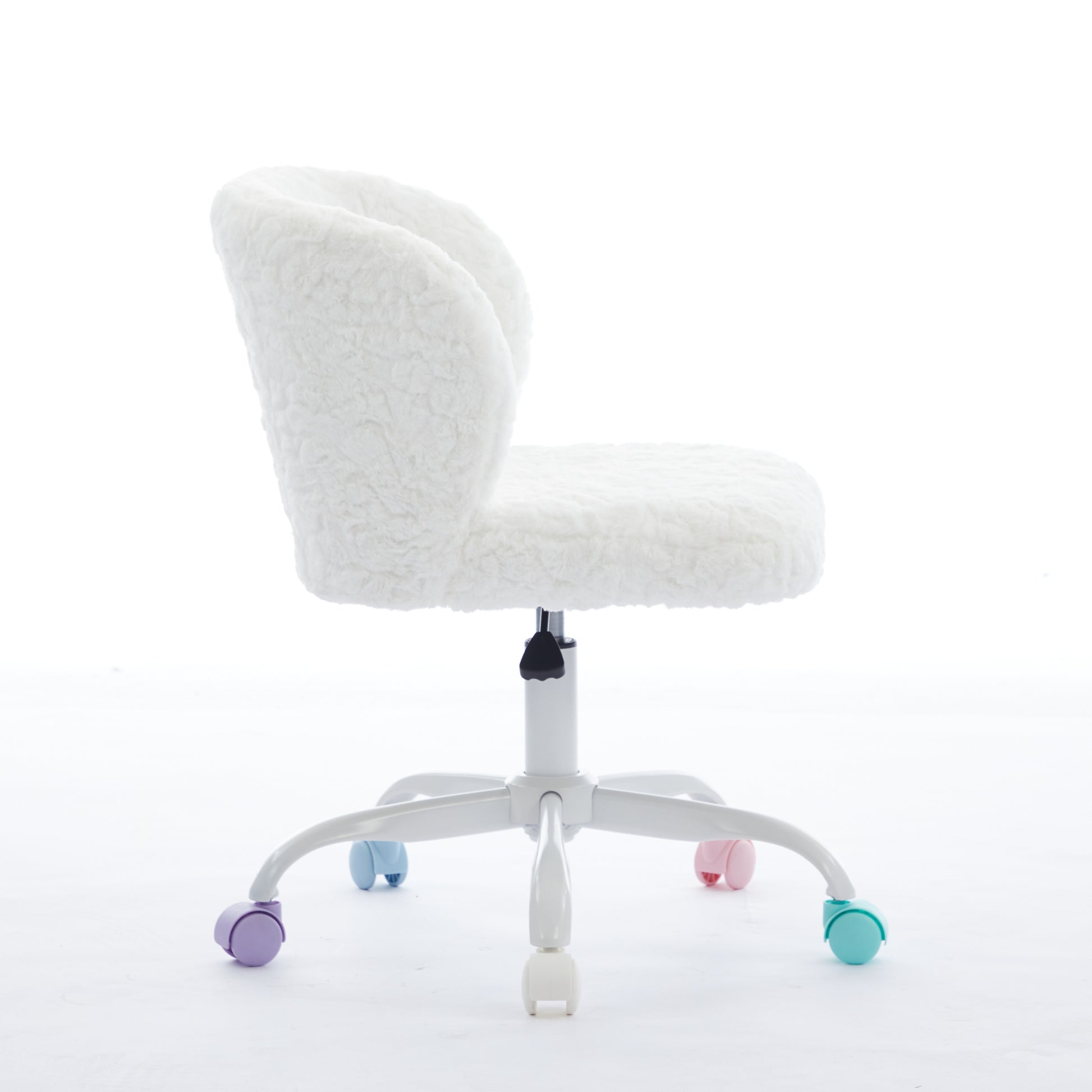 A&A Furniture Office Chair,Artificial Rabbit Hair Home Office Chair With Metal Base,Adjustable Desk Chair Swivel Office Chair,Vanity Chair  Ivory