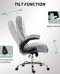Executive Office Chair, Desk Chair with Flip-up Armrest, Diamond Fabric Computer Chair for Home Office, Gray