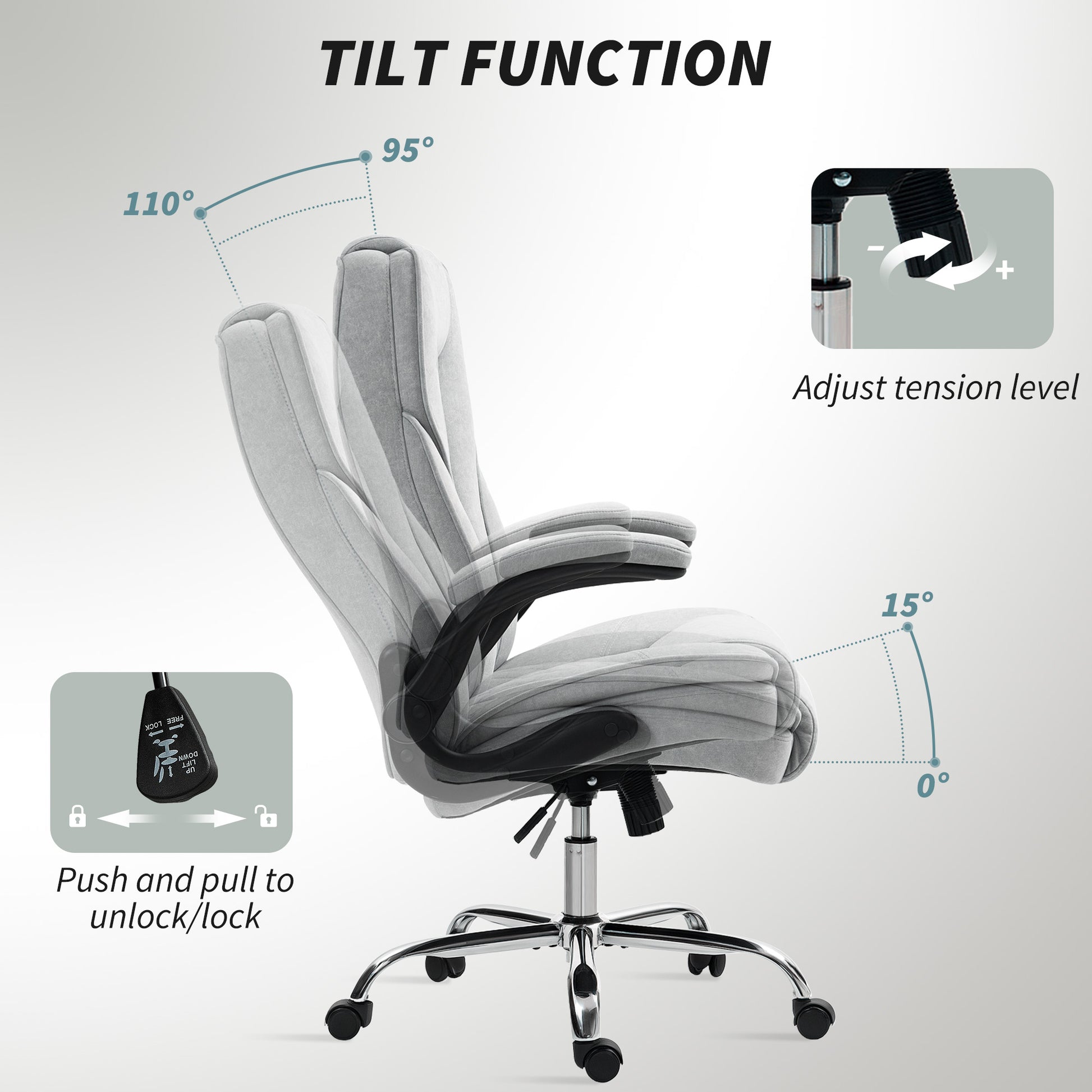 Executive Office Chair, Desk Chair with Flip-up Armrest, Diamond Fabric Computer Chair for Home Office, Gray