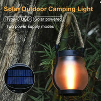 Solar Flame Lamp USB Rechargeable Camping Light Hanging Courtyard Decoration Garden Lantern Lighting Lamp With Hemp Rope