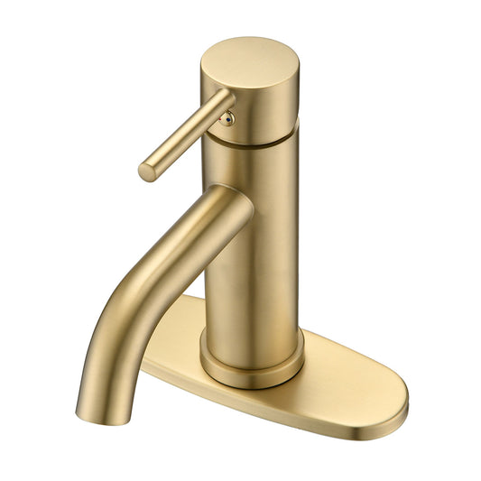 Universal 1 & 3-Hole Bathroom Faucet, ADA Compliant With 6.57 High Waterfall Spout In Brushed Gold Stainless Steel