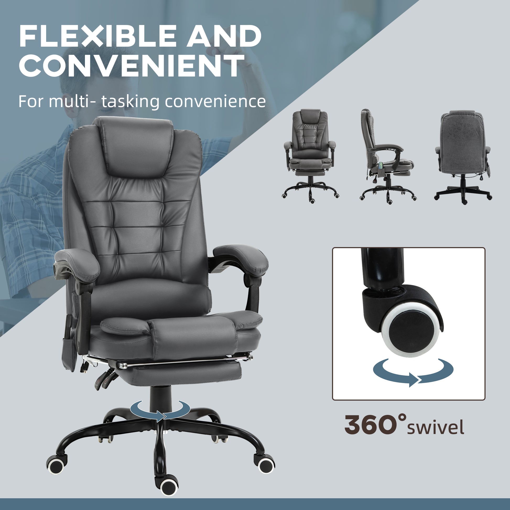 7-Point Vibrating Massage Office Chair High Back Massaging Office Desk Chair with Lumbar Support, Footrest, Gray