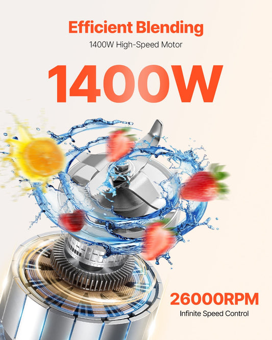 61 Oz 1400W Blender For Smoothies Food Processing Blender For Kitchen