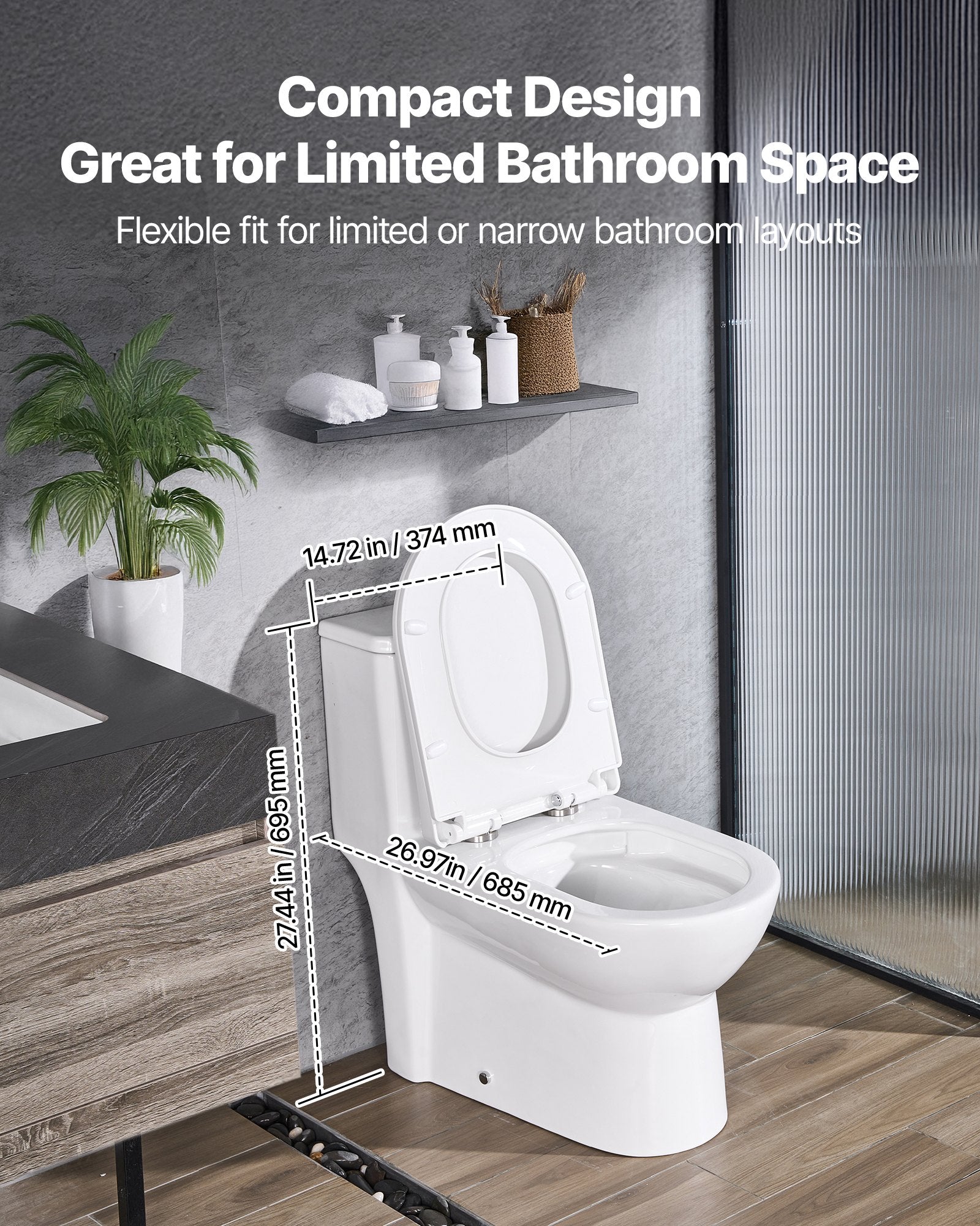 One-Piece Elongated Toilet – Vortex Dual Flush 1.1/1.6 GPF, Skirted Easy-Clean Design, Standard Height (Black & White, 12" Rough-In)