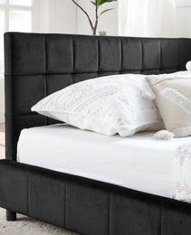 Queen Size Upholstered Tufted Bed Frame, Sofa Bed Frame With Comfortable Backrest And Armrests, Queen Size Bed For Bedroom, Living Room,Velvet, BLACK 85.5x64.5x30.5