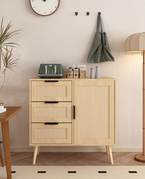 Modern  Rattan Wood  Dresser Wood Storage Cabinet Sideboard For Bedroom, Living Room, Entryway, Hallway