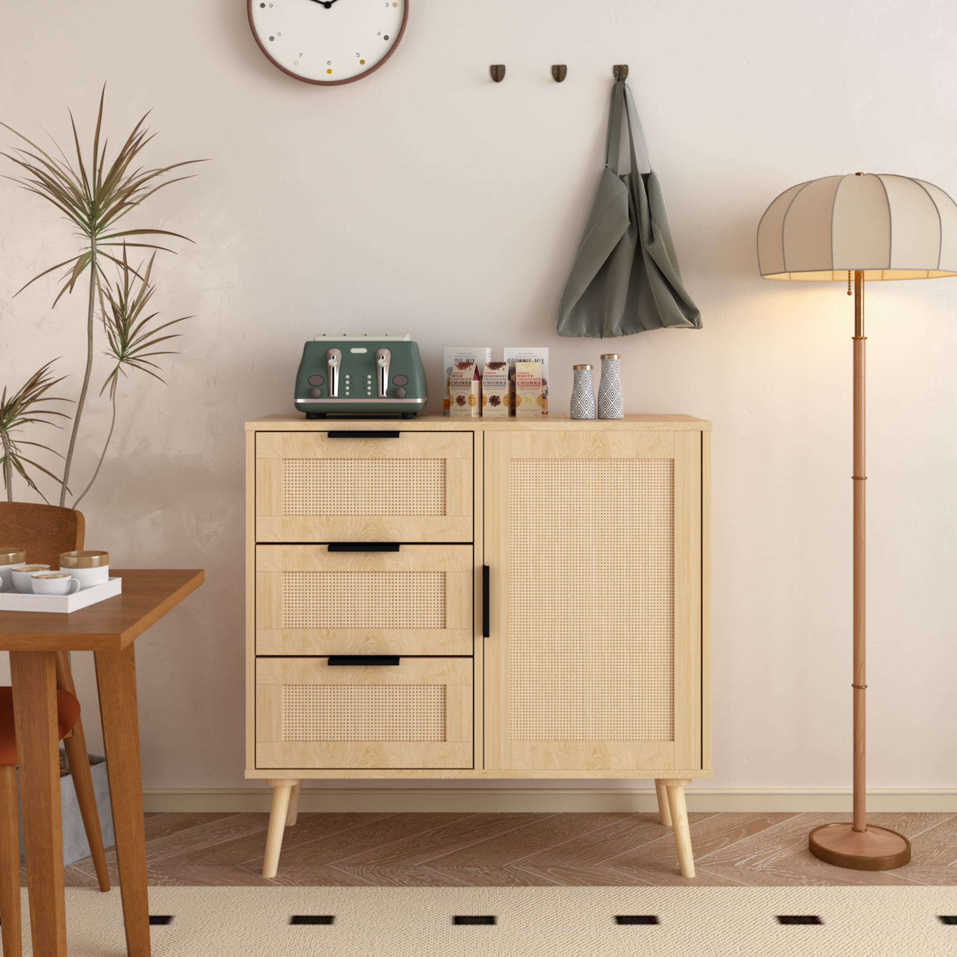 Modern  Rattan Wood  Dresser Wood Storage Cabinet Sideboard For Bedroom, Living Room, Entryway, Hallway