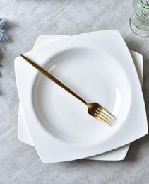 6-piece Set Of White Bone China 9.5-inch Square Soup Plate