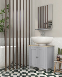 Bathroom Vanities, Pedestal Sink Cabinet with U-Shaped Cut-out and Adjustable Shelf, Gray