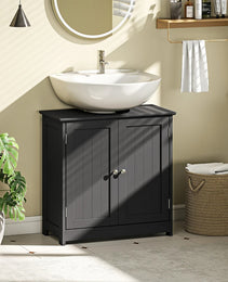 Pedestal Sink Storage Cabinet, Bathroom Sink Cabinet With U-Shape Cut-Out And Adjustable Shelf, Black