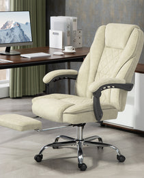 Massage Office Chair, Heated Reclining Computer Chair with Adjustable Height and Footrest, Beige